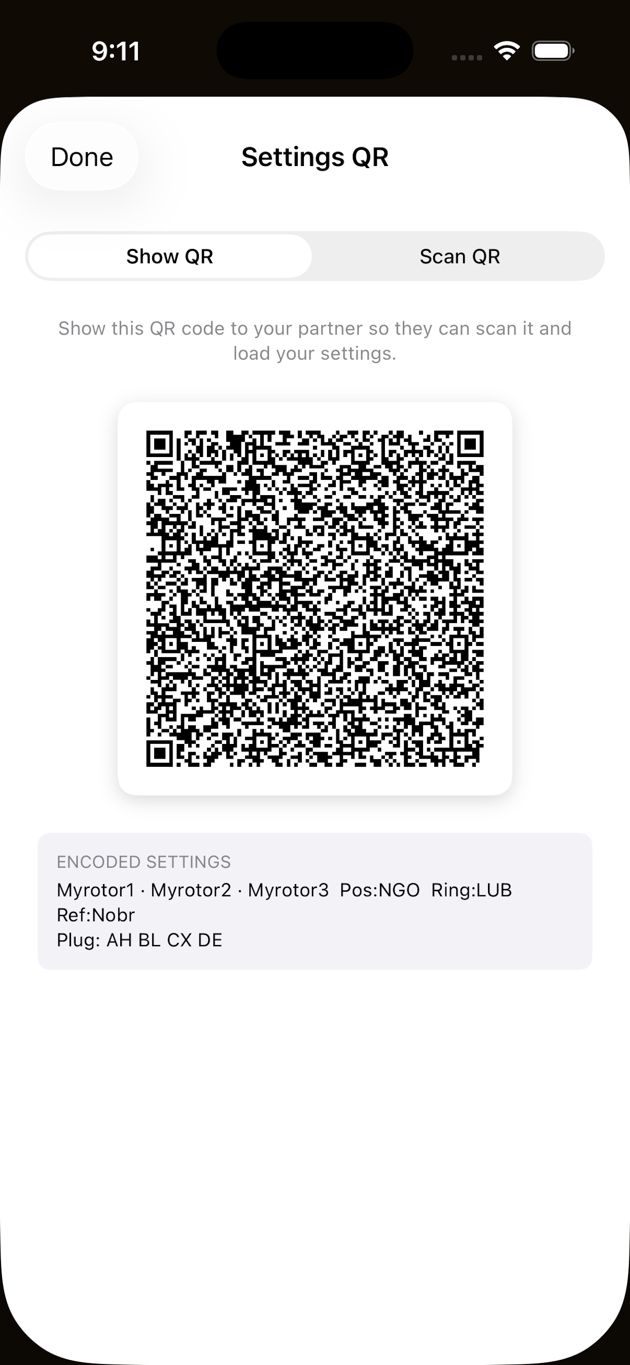 QR Code settings sharing