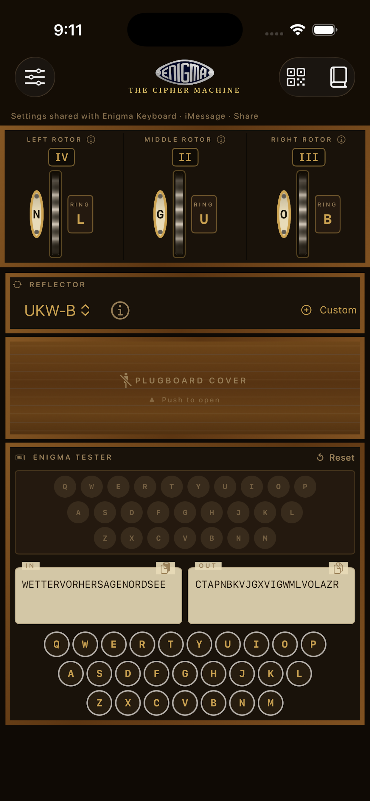 Enigma Cipher container app
